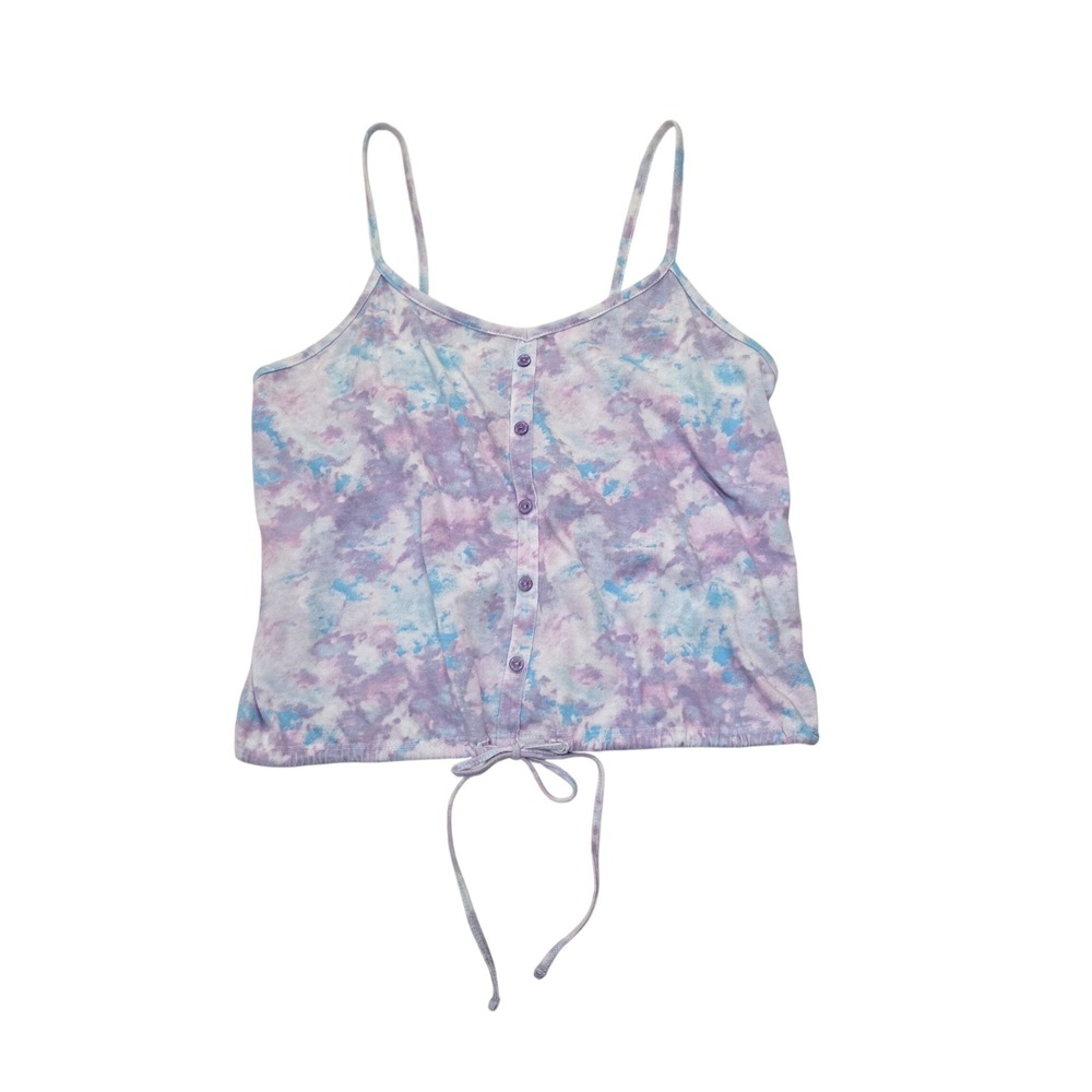 Cherokee Womens S Tie Dye Camisole Button Front Drawstring‎ Tie Tank Top Purple